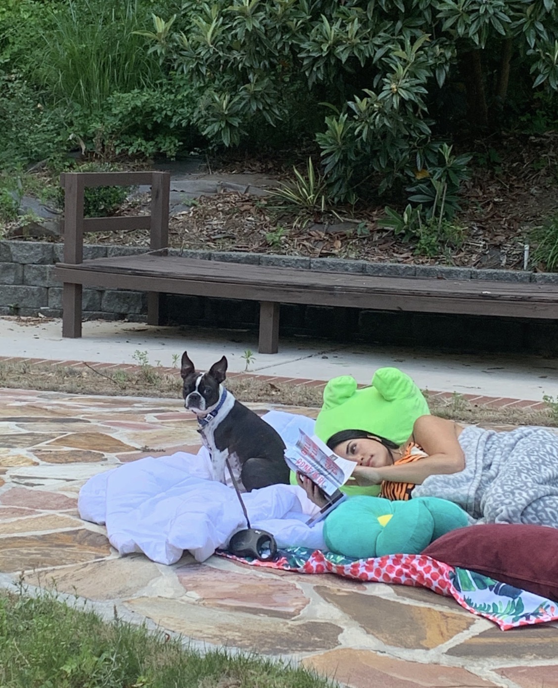 Benji with his older sister, Yassi. Relaxing in the back yard.