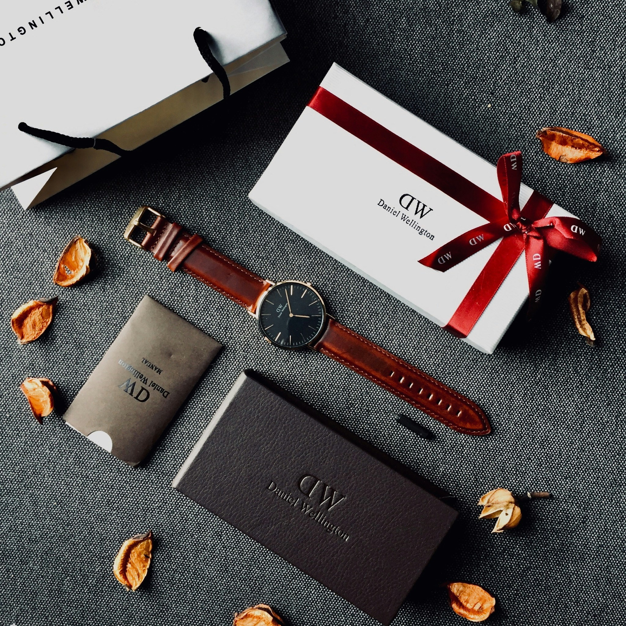 gift box wrapped with a red ribbon